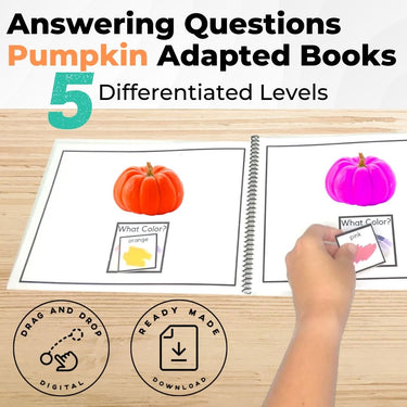 Answering Simple Questions Adapted Books Halloween Pumpkins 🎃 (Printable PDF + Digital) Wh Questions - AdaptEd4SpecialEd